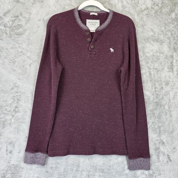 Abercrombie & Fitch Muscle Shirt Mens Size L Burgundy Thermal Waffle Henley Y2K - Picture 1 of 10